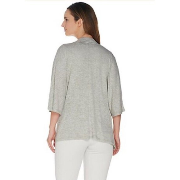 H BY HALSTON woman's size medium M open cardigan soft stretch gray kimono top - Picture 11 of 11